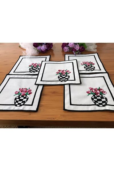 LİNDA MİA Square Cocktail Napkin 5-Piece Vase Checkerboard Pattern