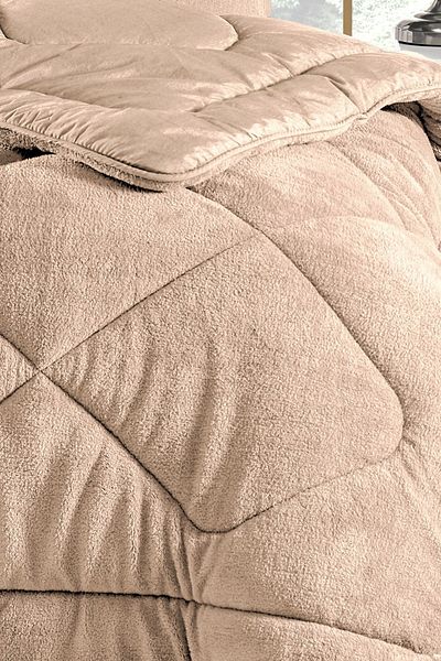 ÇARŞAF DÜNYASI King Size Quilt, Colorful, Wellsoft, Plush Soft, Double Sided, 215x235 (220x240) Beige