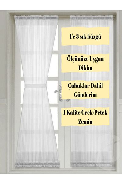 VENARDE CONCEPT Grek Honeycomb Tulle Butterfly Curtain, Curtain with Briz Rod, Door-Window Tulle Curtain, Including Briz Rods