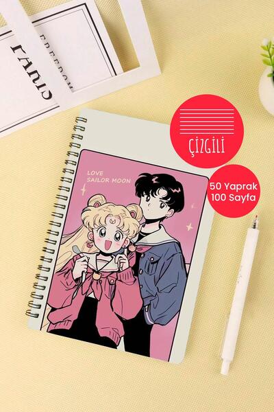 Anime Marketi دفتر مدرسي Moon Warrior بتصميم قديم مقاس A5 حلزوني 50 ورقة و100...