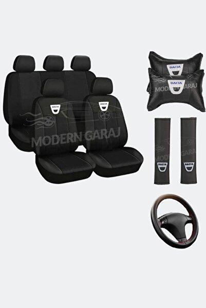 Modern Garaj مجموعة كاملة من أغطية مقاعد السيارة باللون الأسود مع شعار Dacia ...