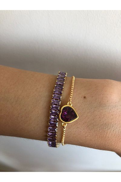 tones official Heart Bracelet - Purple Stone Detailed