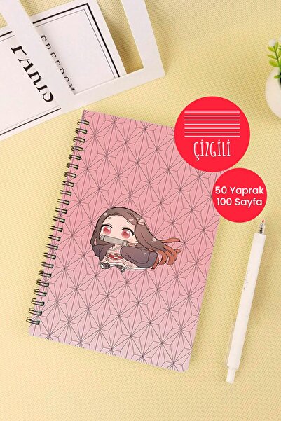 Anime Marketi دفتر مدرسي بتصميم Demon Slayer مقاس A5، 50 ورقة، 100 صفحة - مسطر