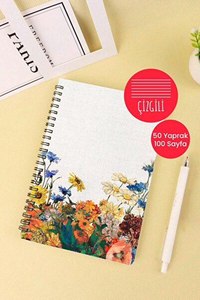 Anime Marketi دفتر مدرسي على شكل حلزوني مقاس A5 مزين بالزهور 50 ورقة و100 صفح...