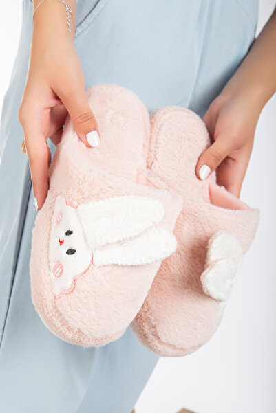 Slipcat Λούτρινες γυναικείες παντόφλες σπιτιού με φιγούρα κουνελιού - αθόρυβη σόλα