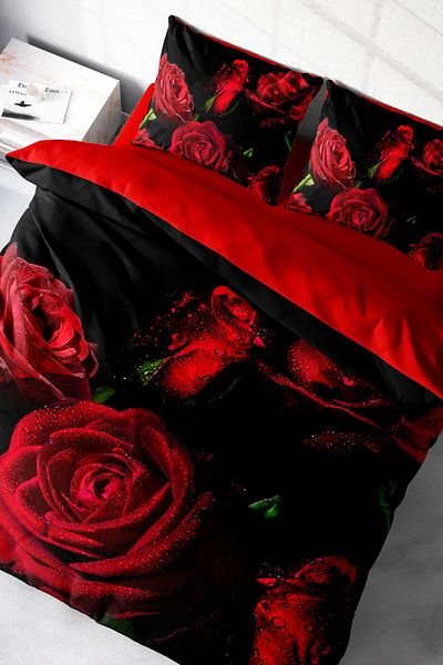 MonoHome Double 100% Natural Cotton Duvet Cover Set - 3D Digital Bujuk Rose