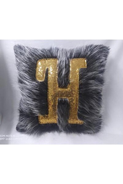 YILMAZHOME غطاء وسادة رمي حروف قطيفة - (حرف قطيفة ذهبي رمادي)