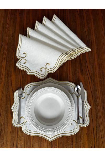 NURHAN HOME COLLECTION 6 Τεμάχια Σγουρό Μοντέλο Χρυσό Κεντημένο American Service Supla