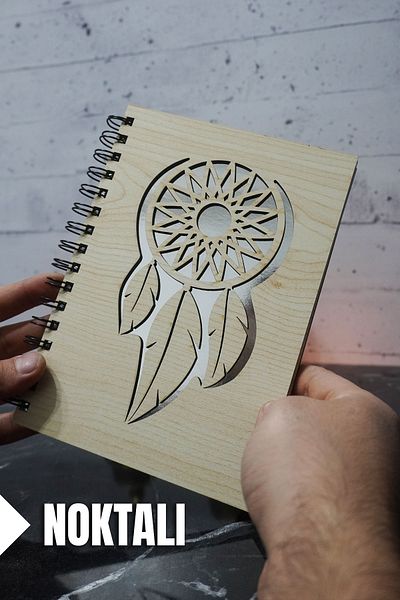markcat Caiet tematic Dream Catcher cu copertă din lemn - Agenda cu puncte și caiet școlar (A5 - 120 coli)