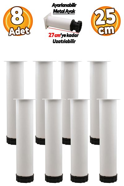 Badem10 Mobilier reglabil Canapea Baza Fotoliu Suport metalic Riser Picior alb Picioare 25cm 8 buc