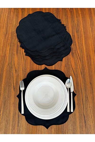 NURHAN HOME COLLECTION 6 Adet Siyah Nakışlı Amerikan Servis Supla