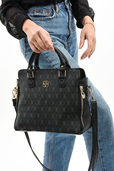 Rosmod Geantă de mână și umăr căptușită cu fermoar, cu model din piele Venus neagră