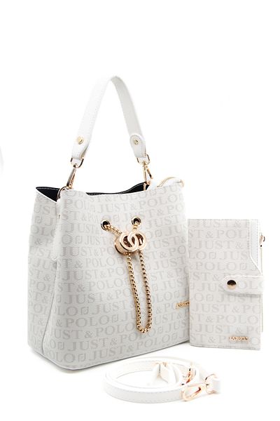 Just Polo White Women's Handbag - 3 Compartments, Adjustable Strap, Shoulder Bag and Wallet Combination 20651001