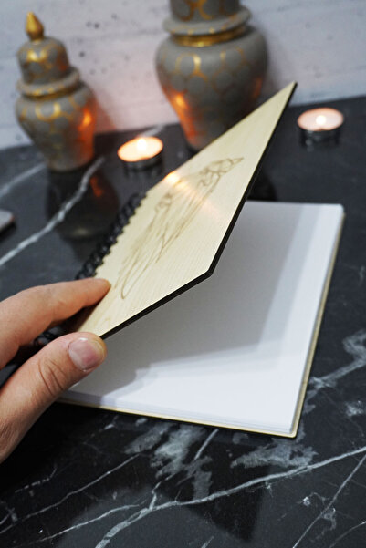 markcat Wolf Themed Lined Wooden Cover Notebook - Agenda and School Notebook (A5 - 120 Pages)