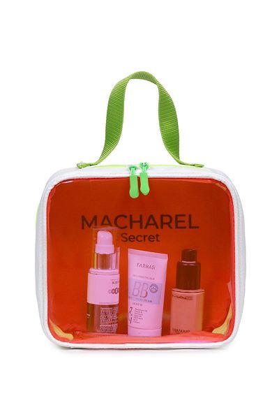 Macharel Secret Portable Transparent Large Size Skin Care and Makeup Bag - Pink/Green
