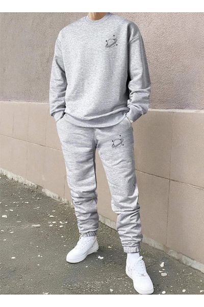 YOHO SPORT Planet Printed Cotton Sweatpants Set - Unisex Χειμερινό Φούτερ και Φούτερ Σετ 2 τεμαχίων