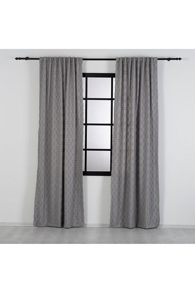 Boutique Curtain Polka Dot Pompom Background - Flat Pleat Free, Extraforated, Rustic Corner Matching Modern Sports Curtain