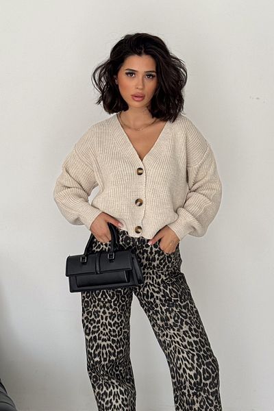 FEMELLE Cardigan de damă de culoare bej - tricotat Thessaloniki, nasturi, mărime brodat