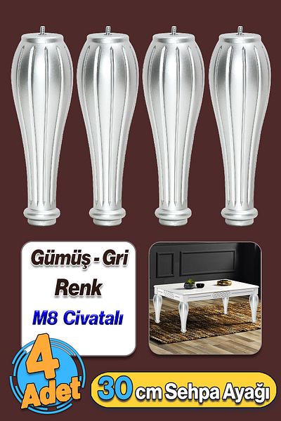 Badem10 Culoare argintie 4 buc. picioare din plastic cu diamante pentru masă de cafea 30 cm mobilier masă de cafea M8 picioare cu șuruburi