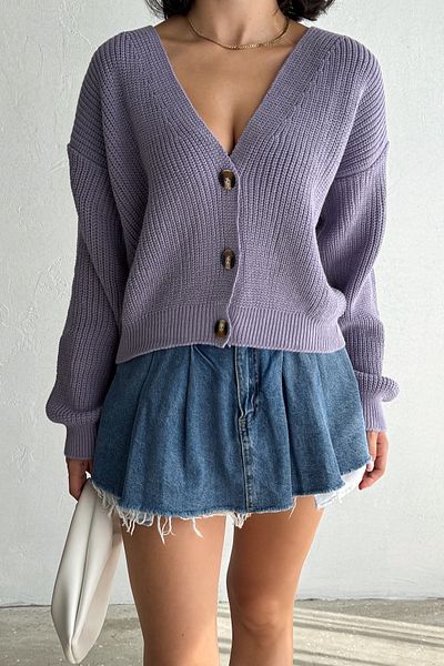 FEMELLE Tricotaje Liliac Thessaloniki Cardigan de damă - Dimensiune standard, cu nasturi