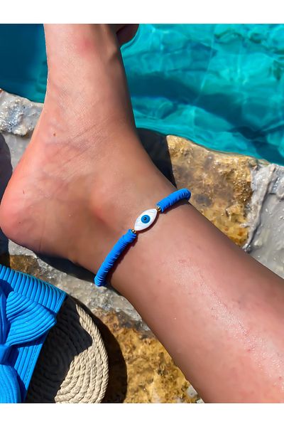Lucky Designs Mother-Of-Pearl Eye Detail Blue Fimo Anklet / Eye Anklet / Summer Anklet