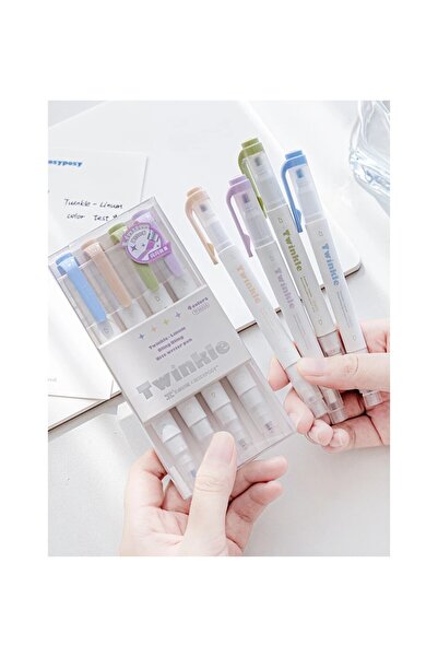 Polin Twinkle Çift Uçlu Simli Fosforlu Kalem Seti 4'lü Paket