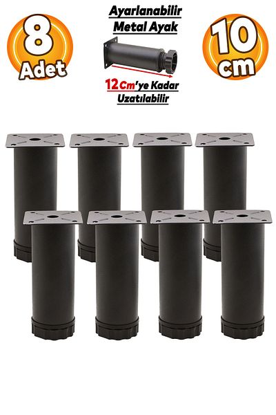 Badem10 Mobilier reglabil Canapea Baza Fotoliu Suport metalic Picior 10 Cm Picioare negre 8 buc