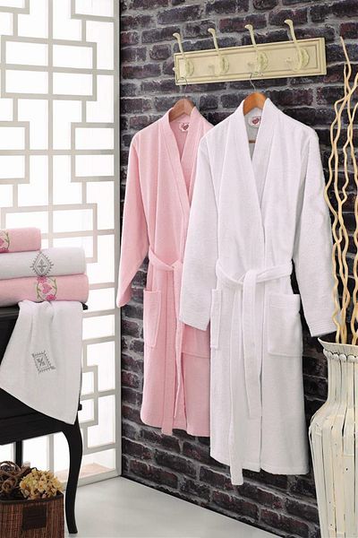 Cotton Box Σετ μπουρνούζι 100% βαμβάκι Ροζ-Λευκό 8680108016626