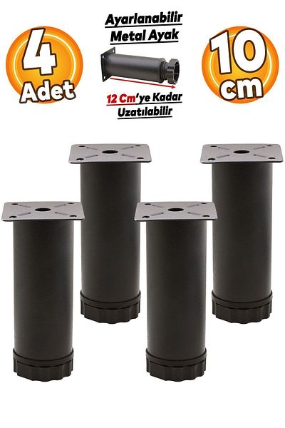 Badem10 Dulap reglabil Mobilier Baza canapea Suport metalic Picior 10 Cm Picioare negre 4 buc