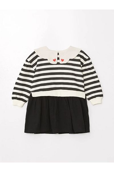 LC Waikiki Lcw Baby - Black Striped, Crew Neck, Long Sleeve Printed Baby Girl Dress