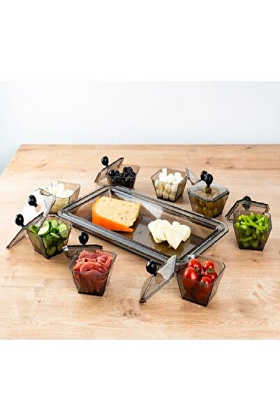 BOSSİO 8'lİ Kapaklı Kahvaltılık Set Plastik Kahvaltı Seti ve Tepsisi -Cam Değildir-