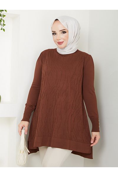 Pamuk Butik Women's Transfer Patterned Cold Thread Mercerized Knitwear Tunic