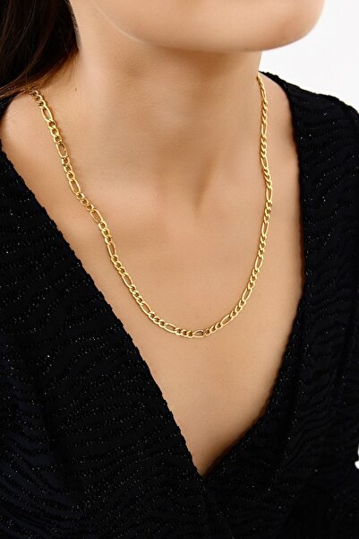 Altınkesesi 14 Ayar Altın Unisex Orta Kalın Sarı Figaro Zincir Kolye 3.5 Mm 6...