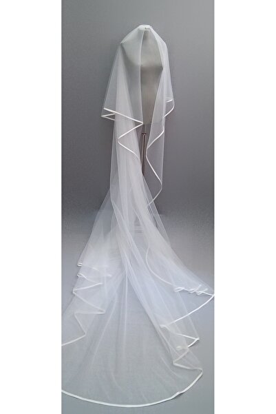 Suzanna Moda 3mt Boyunda Uzun Saten Biyeli Krem Fildişi Renk Çift Kat Hayal T...