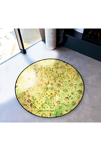 Rugs Modern Halı Light Green Theme Traditional Patterned Round Woven Base Vin...