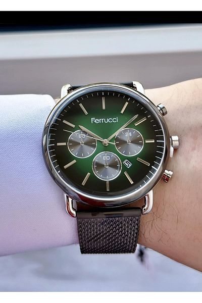 Ferrucci Black Men's Straw Cord - Emerald and Camouflage Combination with Calendar and Function