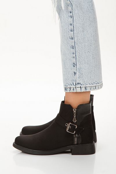 L&L Low Heeled Black Suede Boots - Ankle