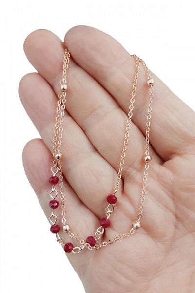 AKIN AKSESUAR HEDİYELİK Crystal Beaded Anklet with Rose Chain