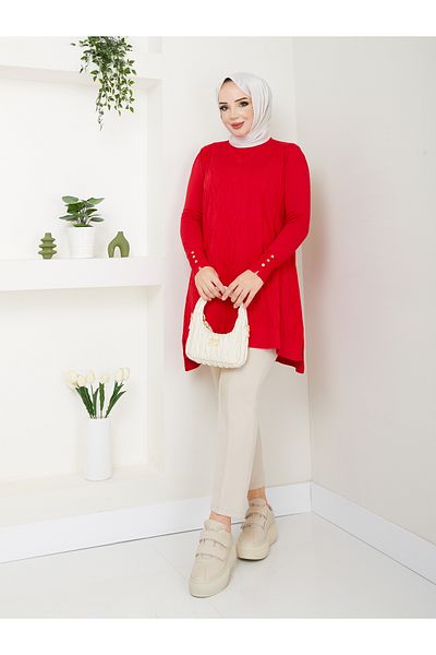 Pamuk Butik تونيك نسائي منسوج منسوج بخيوط باردة منقوشة