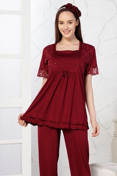 Emose Claret Red Women's Maternity Dressing Gown Pajama Set