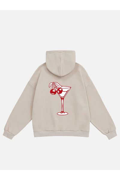 Mad&Calf Γυναικείο φούτερ με κουκούλα Fleece Oversize με στάμπα Cherry Cocktail