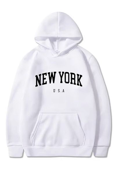 LA GULER Unisex New York Printed Oversize φούτερ με κουκούλα - 3 κλωστές βαμβακερό