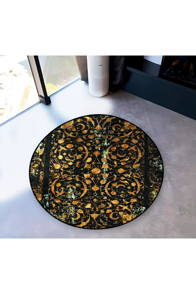 Rugs Modern Halı Black Theme Ethnic Motif Traditional Patterned Round Woven B...