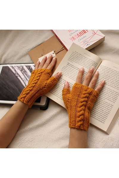 TRENDİN YOLU Handmade Fingerless Winter Mustard – Colorful