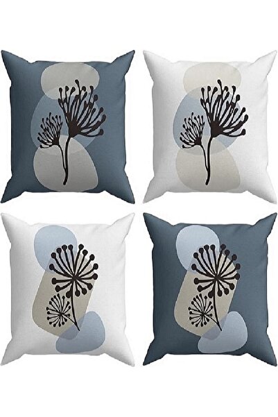 ALAMODECOR Set de cu imprimeu huse de pernă cu model floral alb, albastru, în stil boem, cu două fețe, Djital