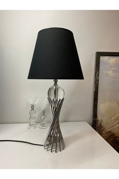 asellus Misbah Twist Lampshade Table Lamp with Crystal Glass Chrome Plated (Silver Color), Lampshade