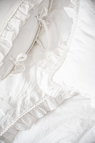 Ecocotton Mirza Baby Duvet Cover Set - 100% Organic Cotton, Satin Embroidered, Cream Color, 100X150 cm