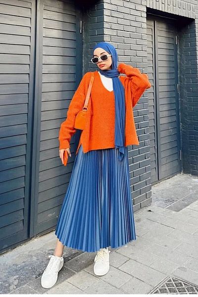 HİFADEN Henza - Women's Elastic Waist Pleated Hijab Skirt, Standard Size