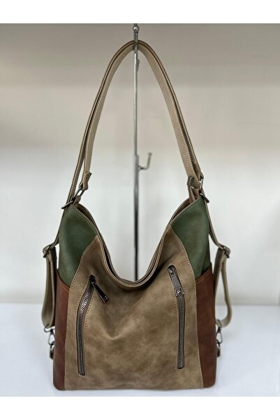 Kumru Çanta Vizon Parçalı Renk Kadın Omuz Ve Sırt Çantası