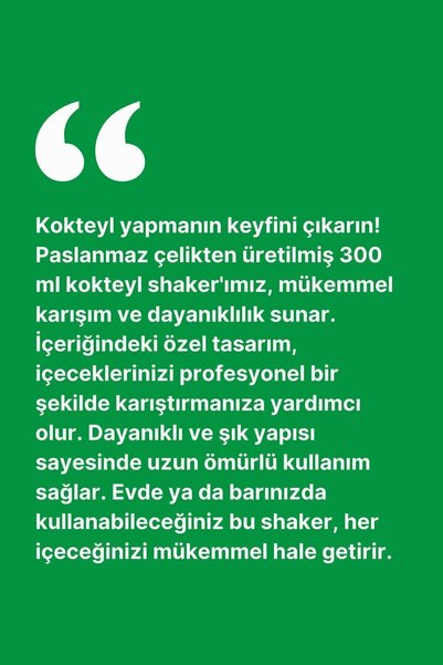Genel Markalar Paslanmaz Çelik Kokteyl Shaker 300 ml - Profesyonel ve Dayanıklı Shaker